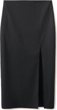 Mango Stretch Linen & Cotton Blend Midi Skirt in Black at Nordstrom, Size 10