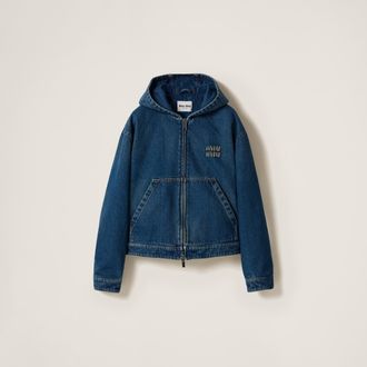 Miu Miu Denim Hoodie Jacket, Woman, Navy, Size 40