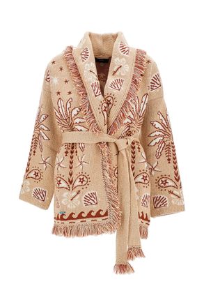 Alanui Open Long Cardigan with Belt and Fringed Edges
