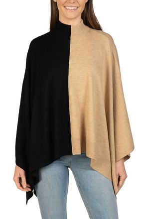 Love Token Two-Toned Mock Neck Poncho In Black/beige