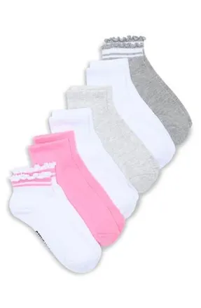 Steve Madden Assorted 6-Pack Varsity Stripe & Lettuce Edge Ankle Socks in White Multi at Nordstrom Rack, Size 9/11