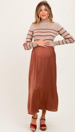 Pinkblush Striped Contrast Sweater Top Maxi Dress in Rust at Nordstrom, Size Small