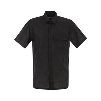 Pantaloni Torino Camicia a Maniche Corte in Lino - - Shirts - Uomo - Nero - 2XL