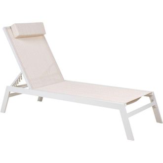 Beliani Lettino Prendisole Beige Cuscino Poggiatesta Telaio Alluminio Bianco Catania