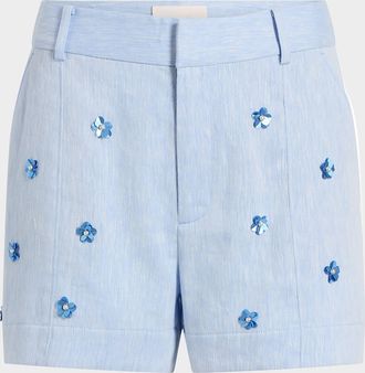 Cinq &agrave; Sept Tora Embellished Linen Suiting Shorts