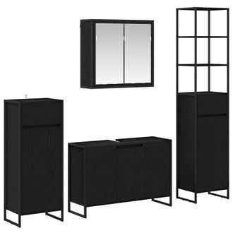 vidaXL Juego De Muebles De Ba&ntilde;o Roble Negro Madera De Ingenier&iacute;a Vidaxl