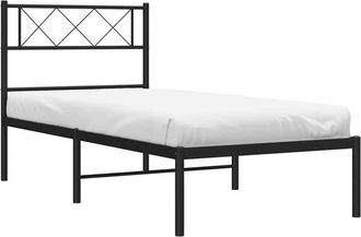 vidaXL Metal Bed Frame without Mattress with Headboard Black 100x190cm vidaXL