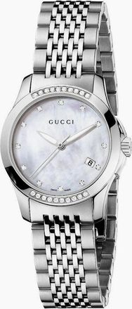 Gucci Womens Gucci YA126510 G-Timeless Mother of Pearl Ladies Watch - Silver