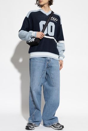 Off-white Sweater With Logo, Mens, Navy Blue