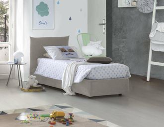 Dmora Dmora - Cama Individual Dbeccar, Cama Contenedor Con Revestimiento De Tela, 100% Made In Italy, Apertura Frontal, Adecuado Para Colch&oacute;n 80x190 Cm, Bei