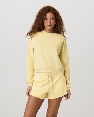 Vuori Clothing Halo Modern Crew Neck Shirt | Lemon Snap Heather | XS, Size Extra Small
