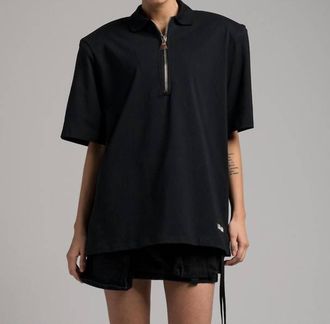 The Attico Pre-Loved Polo Shirt With Front Zip With Logo And Shoulder Pads In Black