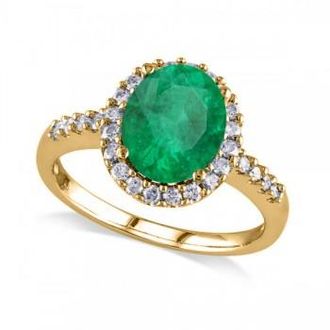 Allurez Oval Lab Emerald & Halo Lab Grown Diamond Engagement Ring 14k Yellow Gold 3.02ct