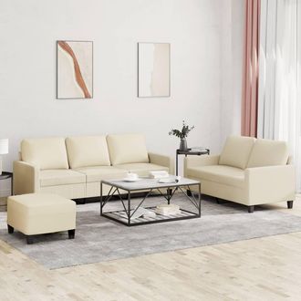 vidaXL Vidaxl - Juego De Sof&aacute;s Con Cojines 3 Piezas Cuero Sint&eacute;tico Crema