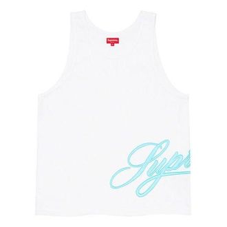 SUPREME Mesh Script Tank Top White Blue SUP-SS21-858