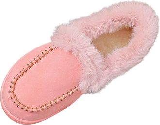 Generic Womens Slipper Boots Solid Color Fleece Lined Flat Sole Round Toe Slip On Boot Cosy Indoor Boots Soft Sole Casual Footwear Winter Shoes