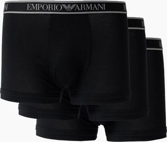 Emporio Armani Mens Emporio Armani 3-Pack Mens Trunks with Eagle Logo Waistband - Black/Black/Black - Size: 33/32/32