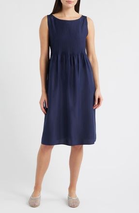 Eileen Fisher Pleated Silk Dress in Ink at Nordstrom, Size Xx-Small