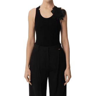 Elisabetta Franchi Sleeveless Tops, female, Black, Size: L Ribbed tank top with flower