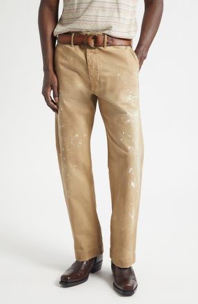 Ralph Lauren Distressed Paint Splatter Field Chinos in New Military Khaki at Nordstrom, Size 34 X 32