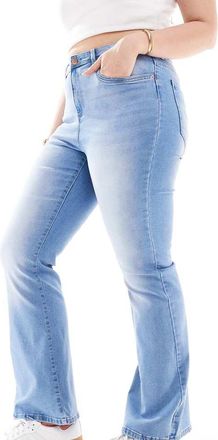 Only ONLY Curve Sally high waisted flare jeans in bleached light blue