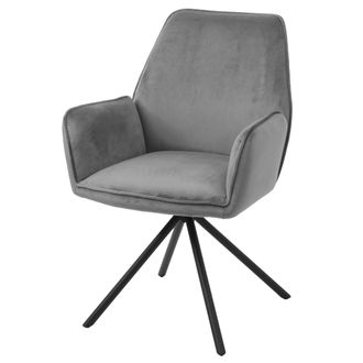 Hhg Nunca Usado] Silla De Comedor Hhg 851, Silla De Cocina Silla Con Reposabrazos, Posici&oacute;n Giratoria Autom&aacute;tica, Terciopelo Mvg, Gris Oscuro, Patas Negra