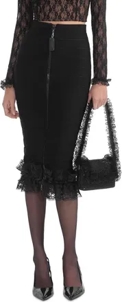 Self Portrait Ruffle Knit Midi Skirt In Black