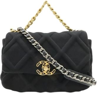 Chanel Pre-owned 19 Cotton Matelasse Chain Bag - Dames - Vintage Schoudertas - Zwart - ONE Size - Katoen - Vintage