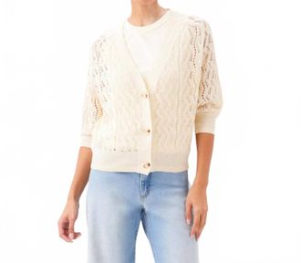 Karen Kane Puff Sleeve Crochet Cardigan Sweater In Natural