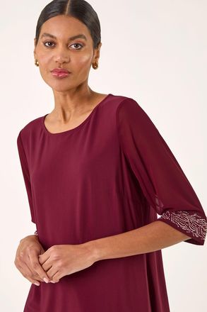 Roman Embellished Cuff Chiffon Top
