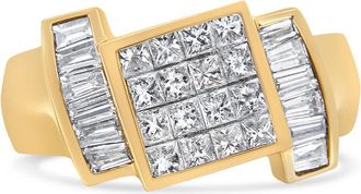 House of Brilliance 14K Yellow Gold 1 5/8 Cttw Invisible-Set Princess and Baguette Diamond Cocktail Band Ring