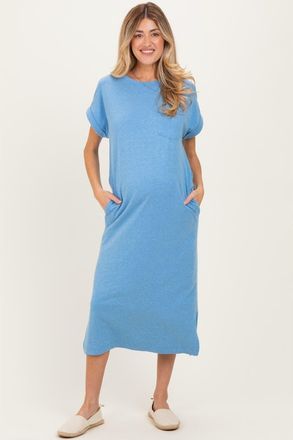Pinkblush Pocket Front Midi T-Shirt Dress in Blue at Nordstrom, Size X-Large
