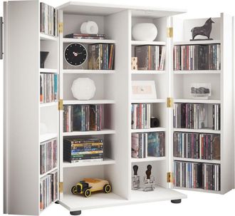 VCM Wood cd dvd Stand Shelf/Cabinet Armario de cd de ahorro de espacio con 2 puertas con cerradura para 600 cd o 260 DVDs o 144 vídeos Dimensiones