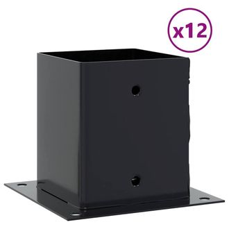 Berkfield Home Post Bases Square 12 pcs Anthracite 121x121 mm Powder-coated Steel in Black