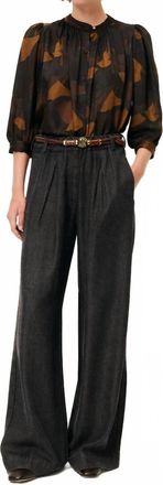 Sessun Lylist High-Neck Gathered Blouse In Moss Utami