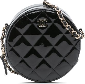 Chanel Pre-owned Womens Quilted Round Crossbody Bag - Black Leather - One Size