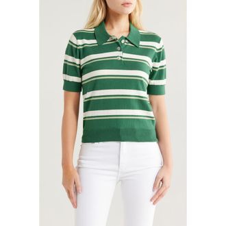 Pistola Denim Drea Stripe Cotton Sweater Polo in Emerald Stripe at Nordstrom Rack, Size X-Large