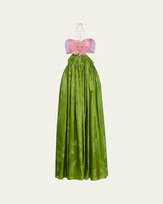 Retrof&ecirc;te Prudy Floral Cut-Out Satin Halter Dress