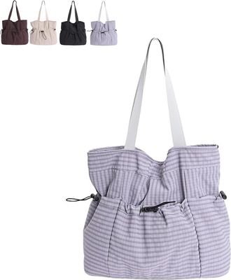 Generic Korean Style Plaid Casual Shoulder Bag - Adjustable Crossbody Bag with Lightweight Quilted Cotton, Daily Purse for Women (Purple)