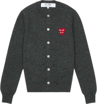 Comme Des Gar&ccedil;ons Wool Cardigan met Hart Applicatie - Heren - Vesten - Grijs - 2XS - Wol - Truien & Vesten