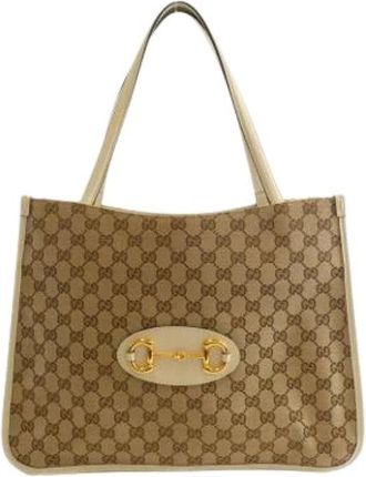Gucci Pre-owned Tote Bags, female, Beige, Size: ONE SIZE Pre-owned Vintage GG Canvas Tote