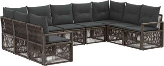 vidaXL Conjunto De Sof&aacute;s De Jard&iacute;n 9 Uds. Gris Rat&aacute;n Sint&eacute;tico Vidaxl