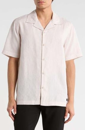 Karl Lagerfeld Linen Blend Camp Shirt in Natural at Nordstrom Rack, Size Xx-Large