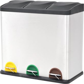 vidaXL Vidaxl - Cubo De Reciclaje Y Basura Con Pedal Acero Inoxidable 54 L