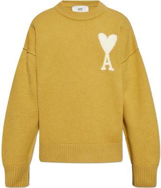 Ami Trui met logo - Heren - Ronde hals truien - Groen - M - Wol - Truien & Vesten