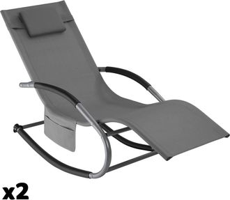 TecTake 2 tumbonas de jard&iacute;n, ergon&oacute;mica, funci&oacute;n oscilante, gris