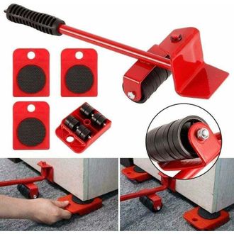 OEM Kit Para Mover Muebles Pesados Sin Esfuerzo, Transportador De Muebles Con Ruedas, Palanca Y Plataforma Rodante, 1 Barra De Elevaci&oacute;n Y 4 Ruedas De Tra
