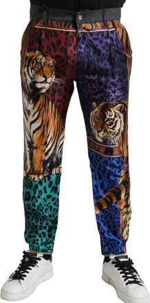 Dolce & Gabbana Mens Tiger Print Silk Trousers Pan75040 - Brown - Size EU 48 (Mens)
