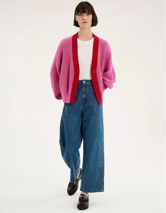 Omnes Womens Hopper Cardigan in Pink and Red - Size: 18/20