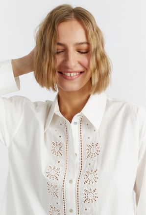 Chinti and Parker Cream Cotton-Lyocell Broderie Shirt Dress